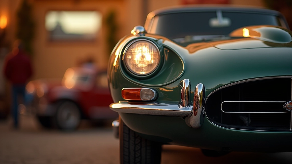 Profesionali fotografija klasikinio automobilio detalės, šilta šviesa, makro kadras, aštri detalizacija